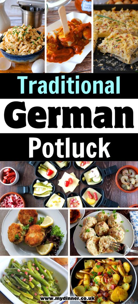 Traditional German Potluck German Party Food, Recipes For Potluck, German Recipes Dinner, German Appetizers, German Side Dishes, Easy German Recipes, German Party, Traditional German Food, Food Authentic