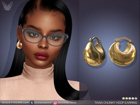 The Sims Resource - Tiana Chunky Hoop Earrings Sims 4 Cc Chunky Jewelry, Sims Jewelry Cc, Sims4 Earrings, Sims Earrings, Earrings Sims 4 Cc, Sims 4 Cc Earrings, Sims 4 Jewelry Cc, Sims Cheats, Sims Accessories