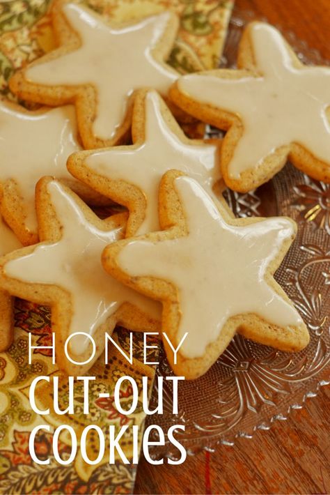 These are not your traditional cut-out cookies!  Using honey as the sugar, you will love hearty these are and how beatifully golden they cook up. Honey Icing, Cookies With Honey, Cutout Cookie, Cut Out Cookie Recipe, Cutout Cookies, Honey Cookies, Sugar Cookie Icing, Baking With Honey, Christmas Cookie Exchange