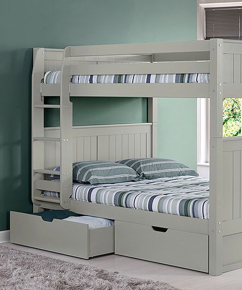 Gray Panel-Headboard Full/Full Bunk Bed & Drawers Full Under Twin Bunk Bed, Twin Over Full Bunk Bed Built In, Built In Twin Over Full Bunk Bed, Full Over Double Twin Bunk Bed, Twin Over Queen Bunk Bed With Storage, Bed For Girls Room, Diy Bunk Bed, Bunk Beds Built In, Full Bunk Beds