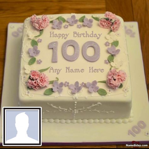 Happy 100th Birthday Cake With Name And Photo 100 Birthday Cake, 100th Birthday Cake, 100th Birthday Party Decorations, 100 Birthday, Birthday Cake With Name, 90th Birthday Cakes, Happy 100th Birthday, Cake With Name, 80 Birthday Cake