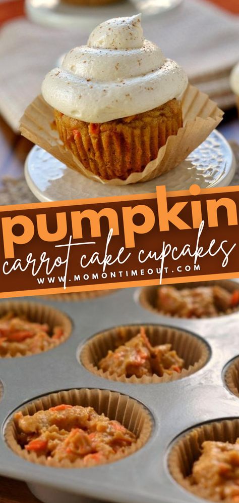 Pumpkin Spice Carrot Cake, Pumpkin Carrot Cake Recipe, Pumpkin Carrot Cake, Carrot Recipes Dessert, Pumpkin Cake Mix, Carrot Desserts, Pumpkin Cupcake Recipes, Maple Cream Cheese Frosting, Maple Cream Cheese