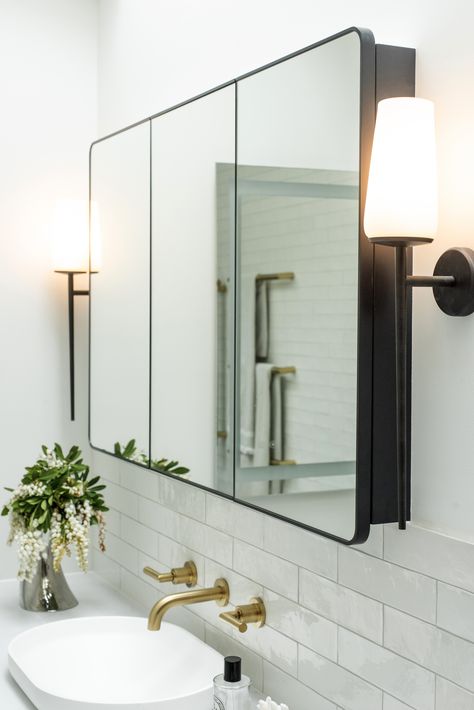 Moder Bathroom, Bathroom Cabinet Mirror, Cabinet Above Toilet, Mirror Cupboard, Farmhouse Modern Decor, Home Decor Modern Farmhouse, Small Bathroom Mirrors, Bathroom Mirror Storage, Cabinet Mirror