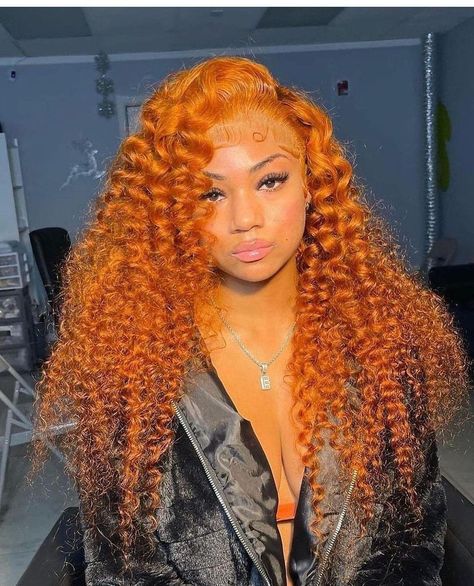 Ginger Wand Curls, Ginger Wig Side Part With Curls, Ginger Hair Wig Black Women, Ginger Water Wave Wig, Deep Wave Ginger Wig, Ginger Flip Over Quick Weave, Ginger Deep Wave Wig, Orange Hairstyle, Copper Curly Hair