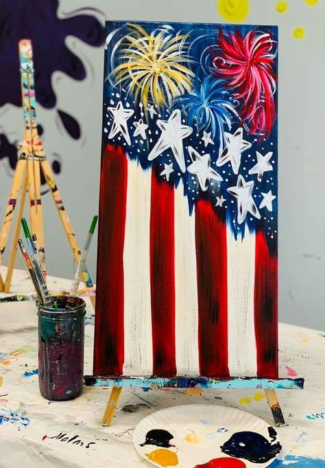 American Flag Painting, Canvas Painting Ideas For Beginners, 4th July Crafts, Painting Ideas For Beginners, Patriotic Art, Canvas For Beginners, Flag Painting, Canvas Painting Ideas, Draw Anime