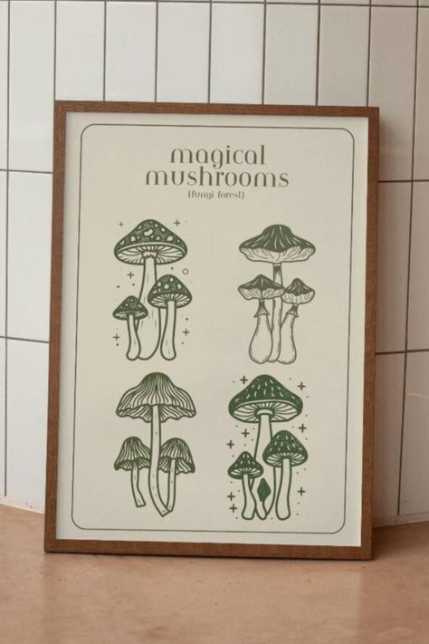 Boho Mushroom Decor, Mushroom Themed Bedroom, Mushroom Bedroom Decor, Forest Bedroom Decor, Magical Mushroom Forest, Mushroom Bedroom, Mushroom Book, Printable Wall Art Aesthetic, Mushroom Theme