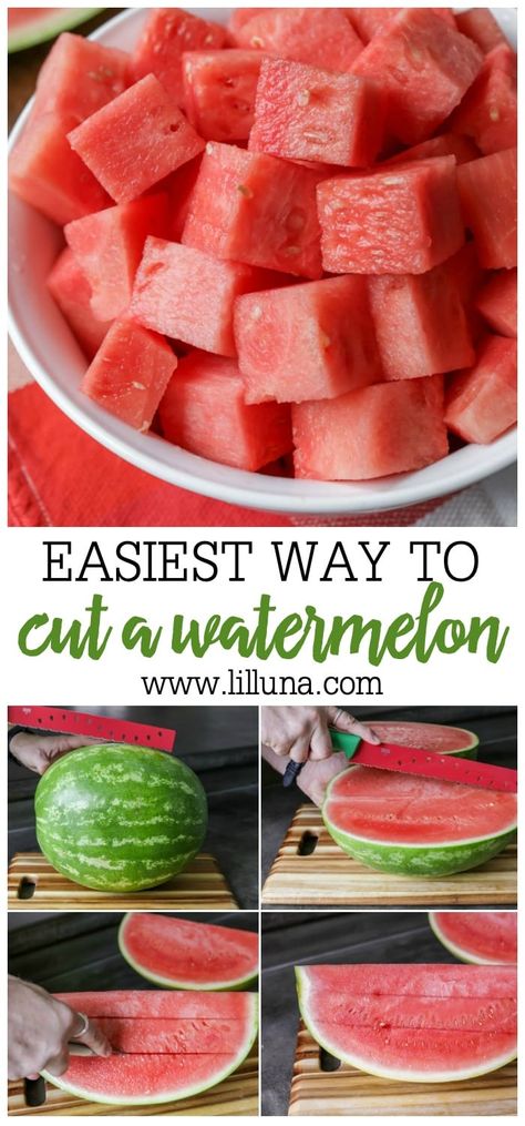 Is there anything better than a ripe juicy watermelon? Learn how to cut a watermelon into cubes efficiently and easily with our tips! #watermelon #cuttingwatermelon #watermelontips #cubedwatermelon #fruit Watermelon For A Crowd, How To Cut Up A Watermelon, How To Cut A Cantaloupe, How To Cut Watermelon Into Sticks, Fruit Cabob, How To Cut A Watermelon, Watermelon Picking, What To Do With Extra Watermelon, Ways To Slice Watermelon