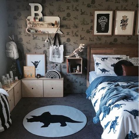 Boys Dinosaur Bedroom, Dino Wallpaper, Dinosaur Boys Room, Dinosaur Kids Room, Boy Room Themes, Dinosaur Room Decor, Toddler Boy Room Decor, Dinosaur Bedroom, Boy Toddler Bedroom