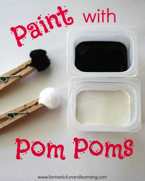 Paint with Pom Poms - a nice fine motor activity, too.- we've done this with small squares of sponge as well! Nanny Life, Easy Diy Paint, Crafty Kids, Fine Motor Activities, Motor Activities, Preschool Fun, Preschool Art, Art Classroom, Art Activities