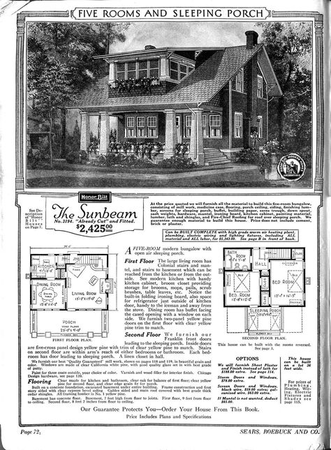 Built from a Kit: A Brief History of Sears Catalog Homes Sears House Plans, Sears House, Sears Catalog Homes, Sears Kit Homes, Vintage Floor Plans, Kit House, Craftsman Style Bungalow, Sleeping Porch, Sears Catalog