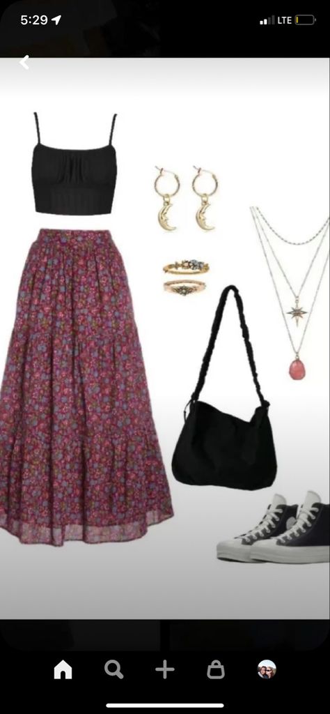 Long Skirt Tank Top Summer Outfits, Tank Top And Long Skirt Outfit, Tank Top Long Skirt Outfits, Converse And Long Skirt, Long Skirt Asethic, Long Skirt And Tank Top Outfit, Railbird Outfits, How To Style Long Skirts Summer, Indie Long Skirt Outfits