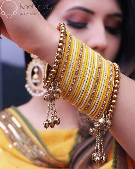 Knotinstylez By PAVI KAUR🌸🧿 on Instagram: “Yellow color looks great on your mayian or mehndi day, we designed this set specially for those occasions. It can be categorized as both…” Yellow Bangles, Silk Thread Bangles Design, Silk Bangles, Wedding Jewelry Sets Bridal Jewellery, Thread Bangles Design, Colorful Bangles, Silk Thread Bangles, Thread Bangles, Bridal Bangles