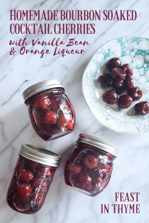 Cocktail Cherries, Homemade Bourbon, Bourbon Cherries, Liquor Recipes, Cherry Cocktail, Orange Liqueur, Homemade Cocktails, Christmas Homemade, Bourbon Cocktails