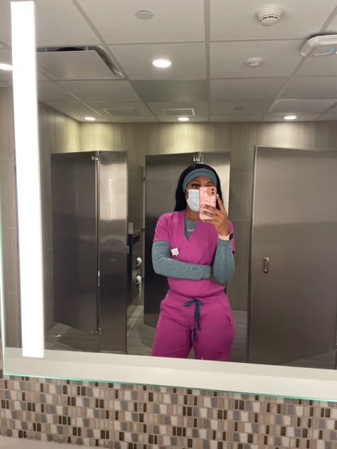 Stylish Scrubs Nurses, Scrub Outfits Black Women, Scrub Color Combo, Underscrub Outfit, Scrubs Uniform Cute Black Women, Cna Outfits, Scrubs Black Women, Pink Scrubs Aesthetic, Scrubs Uniform Cute Fashion Styles