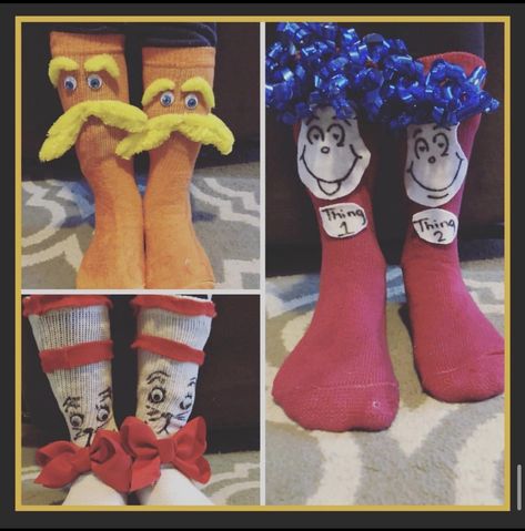 Diy Dr Seuss Costumes Kids, Crazy Sock Day Ideas For Boys, Dr Seuss Crazy Hat Day Ideas, Diy Crazy Socks For School, Diy Crazy Socks, Crazy Socks Day At School, Dr Seuss Socks, Crazy Sock Day Ideas, Crazy Socks For Kids