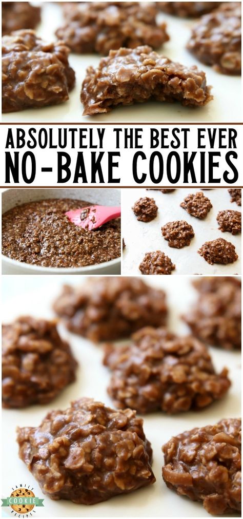 BEST NO BAKE COOKIES (made without Peanut Butter!) - Family Cookie Recipes Oatmeal Chocolate Cookies, No Bake Cookies Recipe, Peanut Butter No Bake Cookies, Simple Oatmeal, Best No Bake Cookies, Oatmeal Dessert, Cookies Oatmeal, Easy No Bake Cookies, Chocolate No Bake Cookies