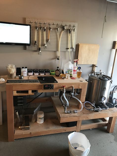 Garage Brewery, Basement Brewery, Brew Room, Beer Room, Brew Stand, Homebrew Setup, Beer Factory, Home Brewing Equipment, Brewery Design