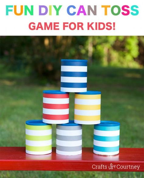 Summer Idea: Fun DIY Can Toss Game for Kids! Tin Can Ball Toss, American Barbecue, Tin Can Alley, Tin Crafts, Diy Yard Games, Curious George Party, Preschool Arts And Crafts, Coffee Tin, Kids Crafting