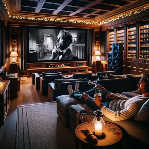 Man Cave Cinema Room, Media Rooms Ideas, Basement Theatre Room Ideas, Luxury Game Room Design, Theater Room Carpet, Man Cave Tv Wall, Movie Theater Bar, Home Movie Theater Room, Whisky Room