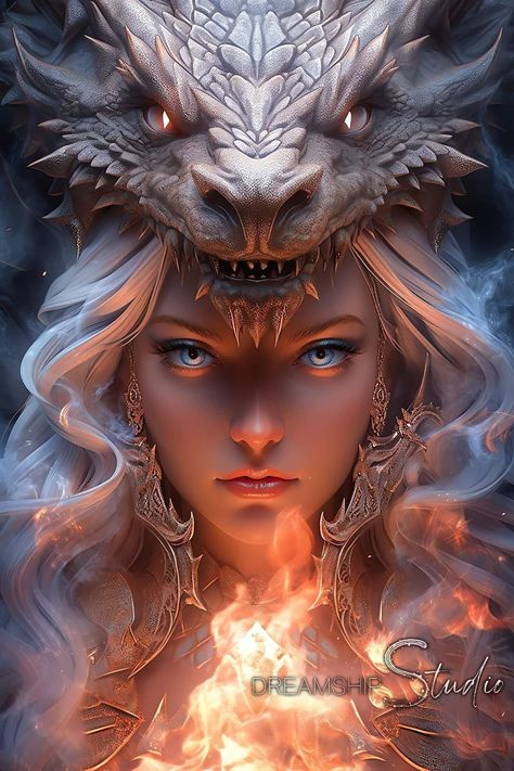 Dragon Pictures Realistic, Dragon Queen Fantasy Art, Female Dragon Art, Dragon Half, Dragon Lady, Warrior Art, Dragon Queen, Dragon Artwork Fantasy, Women Portraits