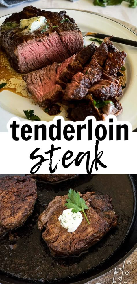 How To Cook Tenderloin, Tenderloin Steak Recipes, Sear Steak, Reverse Sear Steak, Cooking Beef Tenderloin, Filet Recipes, Herbed Butter, Beef Tenderloin Recipes, Baked Steak