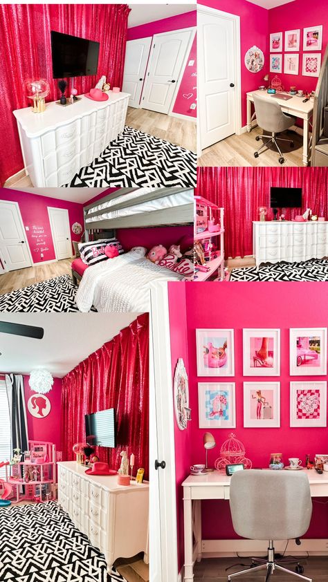 Sequin drapes: https://a.co/d/inzQFr4 Rug: https://a.co/d/58I0ICL Feather Chandelier: https://a.co/d/8BtdGax Paint color: Sherwin Williams Exuberant Pink Feather Chandelier, Barbie Inspired, Themed Bedroom, Bedroom Themes, Sherwin Williams, Paint Color, Room Inspiration, Paint Colors, Sequin