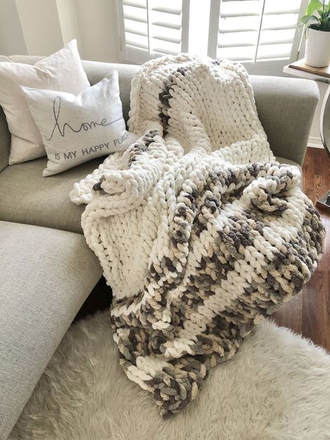 Chunky Blanket Diy, Chunky Knit Blanket Pattern, Chunky Knit Blankets, Knot Blanket, Chunky Yarn Blanket, Chunky Crochet Blanket Pattern, Diy Knit Blanket, Modern Crochet Blanket, Hand Knitting Diy