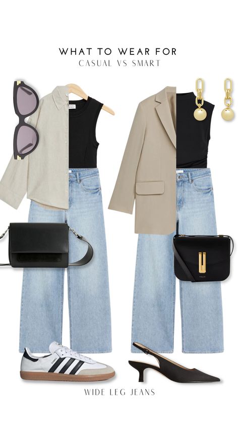 Styling h&m blue wide leg jeans for a casual weekend to a smart evening. Wide Jeans Outfit, Wide Leg Jeans Outfits, Business Casual Jeans, Style Wide Leg Jeans, Jeans Outfit Spring, Wide Leg Jeans Outfit, Legs Outfit, Light Jeans, Fashion Trends Winter