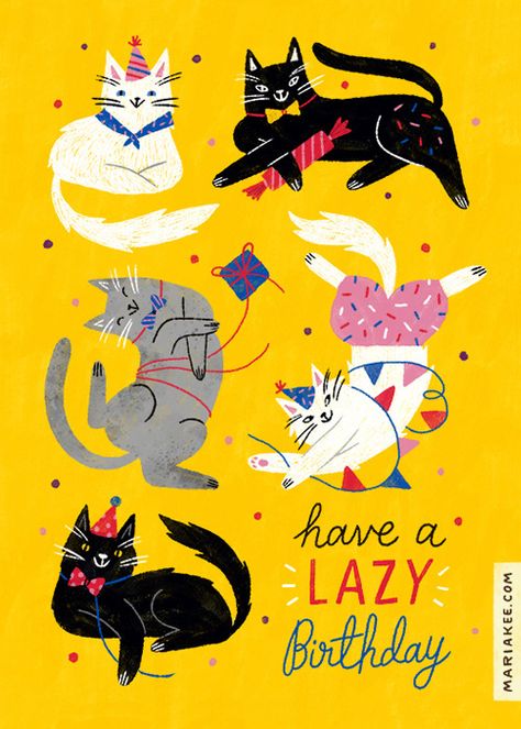 cute funny cat illustration, birthday art, happy birthday Birthday Illustrations, Graphic Design Birthday Card, Happy Birthday Illustration Art, Birthday Cat Drawing, Funny Cat Illustration, Birthday Cat, Cat Birthday Cards, Birthday Wishes Cats, Dog Birthday Illustration