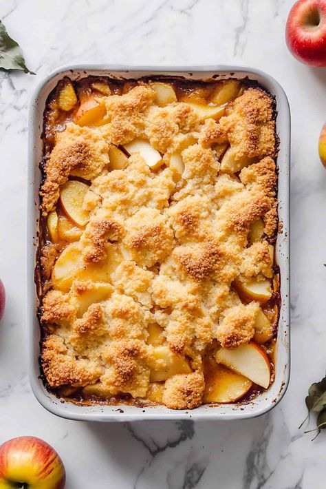 Vegan Apple Cobbler - The Daily Dish Apple Recipes Vegan, Vegan Apple Cobbler, Dill Pickle Hummus, Pickle Hummus, Apple Cobbler Recipe, Chickpea Patties, Dairy Free Baking, Cobbler Topping, Apple Cobbler