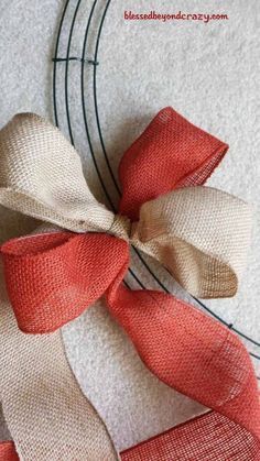 Christmas Chronicles, Ribbon Wreaths, Burlap Wreath Tutorial, Wreath Bows, Burlap Wreath Diy, Burlap Projects, Wreath Project, Diy Fall Wreath, Burlap Crafts