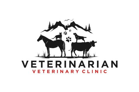 Animal Hospital Logo, Veterinarian Logo Design, Veterinary Logo Design, Veterinarian Logo, Vet Logo, Veterinary Logo, Mountain Icon, Cow Dog, Large Animal Vet