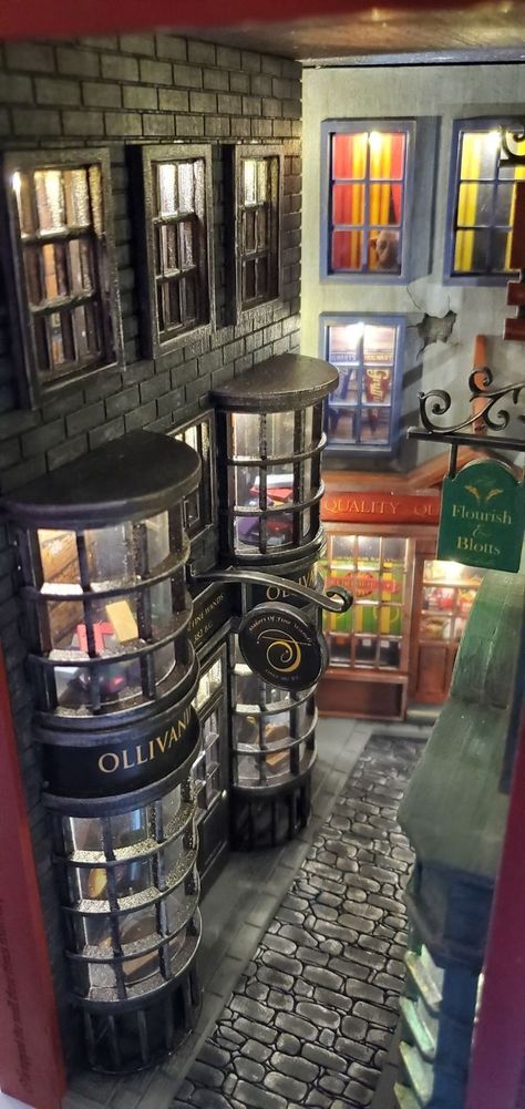 Bookshelf Nook, Ollivanders Wand Shop, Harry Potter Book Nook, Wand Shop, Harry Potter Miniatures, Harry Potter Room Decor, Bookshelf Art, Columbia South Carolina, Diagon Alley