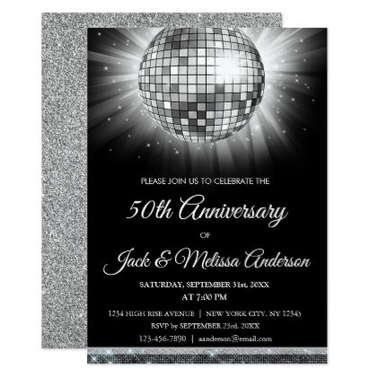 Silver 50th Anniversary Party Disco Ball Card - invitations custom unique diy personalize occasions Disco Ball Invitation, Party Disco Ball, 60th Wedding Anniversary Party, Gold Disco Ball, Sparkle Birthday Party, Ball Invitation, Wedding Anniversary Party Invitations, Silver Disco Ball, 25th Wedding Anniversary Party