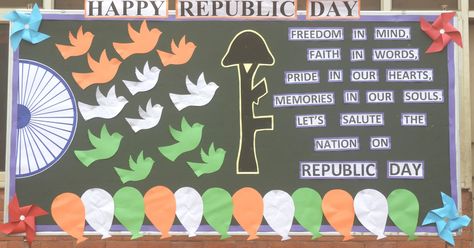 republic day school board decoration idea / paper craft work on republic day Republic Day Notice Board Decoration, Board Decoration For Republic Day, Republic Day Soft Board Decoration, Republic Day Decoration Ideas For School, Republic Day Charts For School, Independence Day Display Board Ideas, 26 January Republic Day Decoration In School, Republic Day Chart Ideas, Republic Day Bulletin Board Ideas