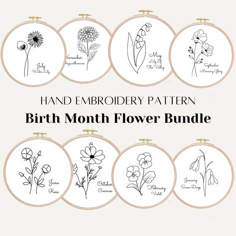 Birth flower printable PDF pattern bundle, Birth month flower embroidery pattern, floral hand embroidery design, DIY birthday gift, wall art Birth Month Flower Embroidery, Floral Embroidery Patterns Templates, Embroidery Pattern Floral, Flower Embroidery Pattern, September Birth Flower, Floral Hand Embroidery, Anniversaire Diy, Floral Embroidery Patterns, Color Guide