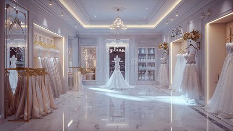 Refined Wedding Dress Boutique Featuring Luxurious Textiles and Accents stock photos Wedding Showroom, Details Illustration, Bridal Boutique Interior, Wedding Dress Boutique, Bridal Showroom, Bridal Shops, Couture Wedding Dresses, Wedding Dress Store, Marble Wedding