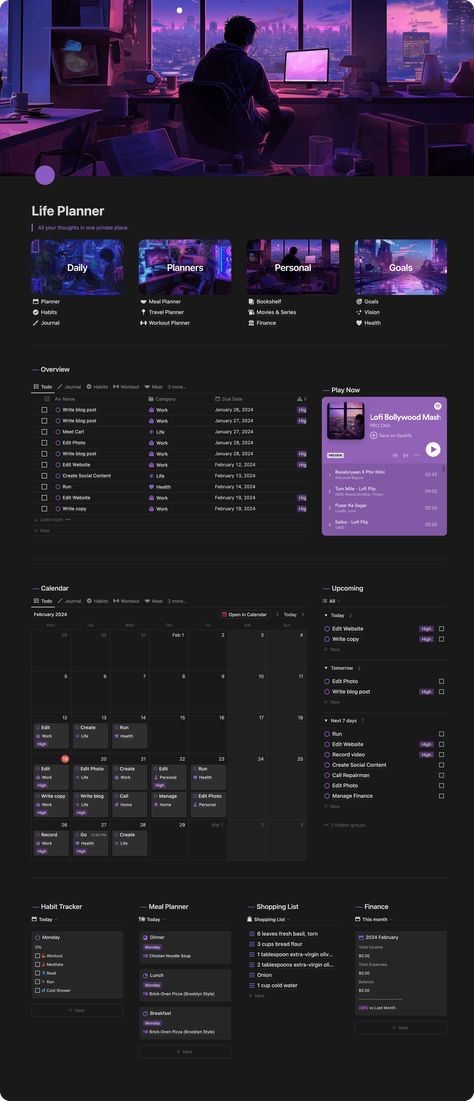 Ultimate Life Planner Notion Template @ Solt Wagner Plan A Aesthetic, Notion Template Ideas Dark Mode, Stream Template, Study Planner Free, Life Planner Template, Life Planner Notion, Ultimate Life Planner, Notion Life Planner, Notion Aesthetic