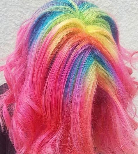 Rainbow Highlights, Hair Rainbow, Multicolored Hair, Rainbow Hair, Pink Hair, Bright Colors, Highlights, Rainbow, Hair