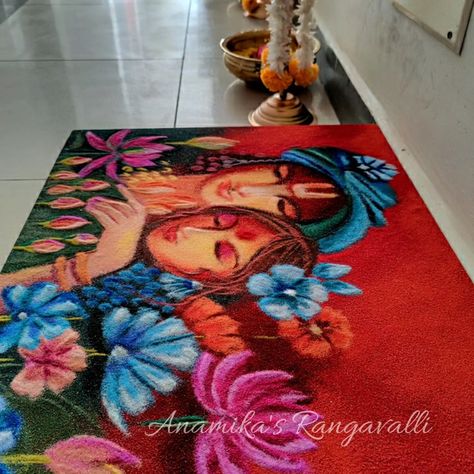 May this rangoli be a symbol of the joy and purity that Krishna brings into our lives. Happy Janmashtami to you and your family🪈🦚 Poster Rangoli Krishna, Cute Krishna Rangoli, Kartik Purnima Rangoli, Rangoli Of Krishna, Poster Rangoli For Diwali, Rangoli Designs Krishna, Diwali Rangoli Designs Beautiful, Diwali Poster Rangoli, Poster Rangoli Designs For Diwali