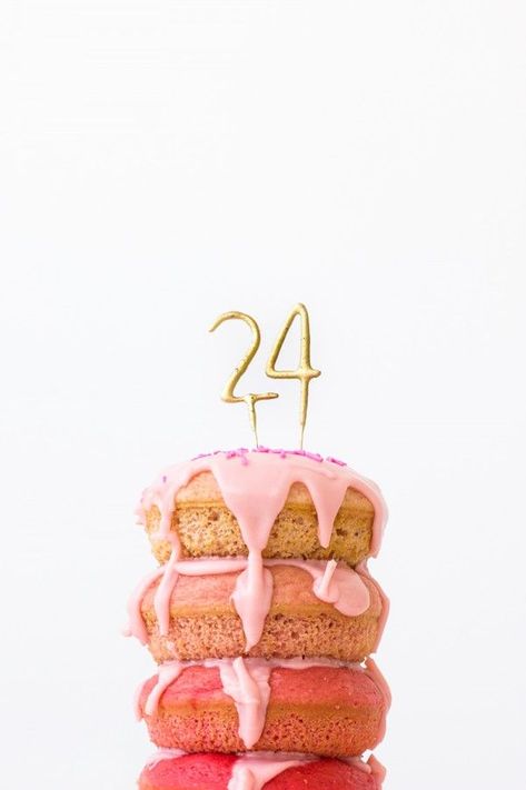 DIY Ombre Donut Layer Cake Donut Drizzle, Happy Birthday 24th Birthday, 24 Th Birthday, 24 Birthday Cake, Donut Stack, 24th Birthday Cake, Donuts Cake, 24 Number, 24 Birthday