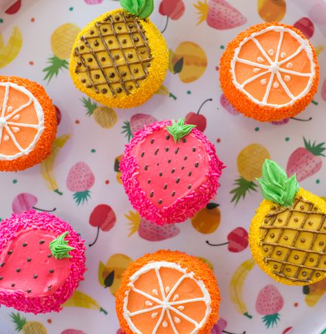 Oh Joy / Fruity Cupcakes by Trophy Fruity Cupcakes, Pineapple Cupcakes, Fruit Cupcakes, Summer Cupcakes, Cupcake Decorating Tips, Fruit Party, Gateaux Cake, Cute Cupcakes, Cupcake Cake