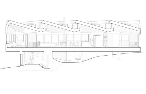 Gallery of Sky House / Julia Jamrozik and Coryn Kempster - 17 Saw Tooth Roof, Sawtooth Roof, Sky House, Standing Seam Metal Roof, Saw Tooth, Roof Architecture, Site Plans, Architectural Section, Standing Seam