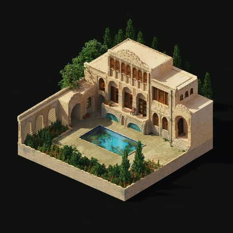 Persian House | Foundation Persian House, Fantasy Village, Iranian Architecture, Persian Architecture, Japanese Castle, House Foundation, Ancient Persia, Building Concept, House No