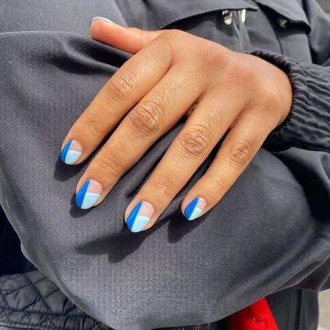 The 20 Chicest Blue Nail Designs for 2022 | Who What Wear Blue French Manicure, Summer Vacation Nails, Moon Manicure, Blue Nail Art, Modern Nails, Blue Nail Polish, Red Nail Polish, Blue Nail Designs, Vacation Nails