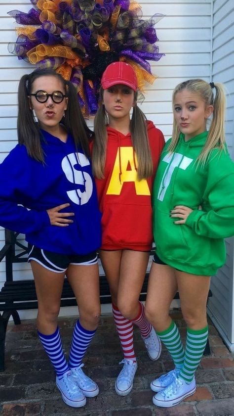 Costumes For Three People, Chipmunks Costume, Halloween Costume Teenage Girl, Halloween 5k, 5k Costume, Friends Trio, Costumes Faciles, Diy Fantasia, Best Group Halloween Costumes