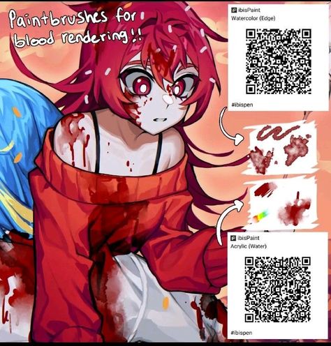 Gore Ibispaint Code, Blood Ibs Paint Qr Code, Gacha Art Hair Ideas, Ibis Paint Brush Code Blood Splatter, Ibispaint Blood Brush, Kiss Mark Ibis Paint Code, Jelly Art Style Brush Ibis Paint, Blood Ibispaint Code, Ibis Paint Brush Code Blood