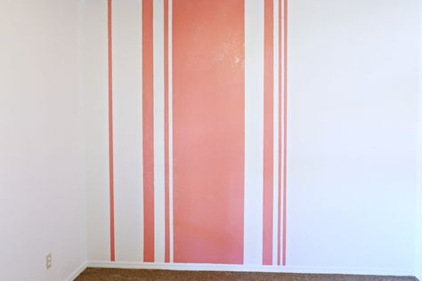 Asymmetric Wall Paint, Stripe Wall Paint Ideas, Stripes Wall Paint, Painted Stripes On Wall, Striped Walls Horizontal, Striped Walls Vertical, Pink Striped Walls, Striped Accent Walls, Painting Stripes On Walls