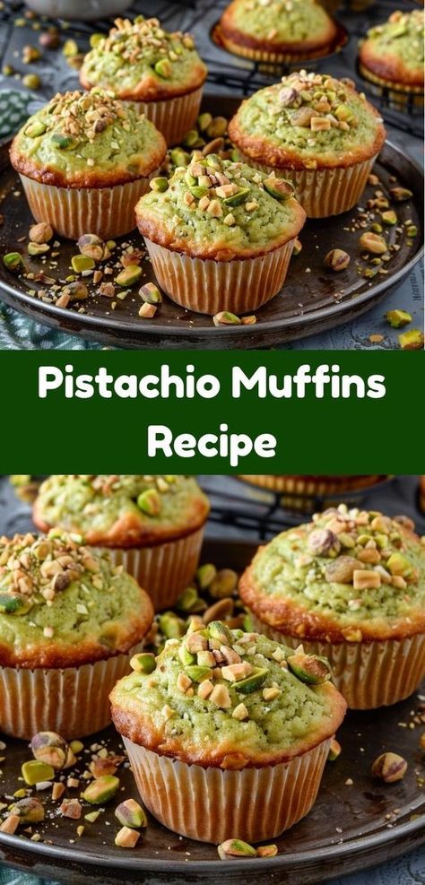 "Simple pistachio muffins recipe, perfect for breakfast or a quick snack. Enjoy these nutty and soft treats!" Pistachio Muffins Recipe, Pistachio Crumble, Holiday Recipes Christmas Desserts, Pistachio Muffins, Christmas Main Dishes, Cinnamon Roll Muffins, Vanilla Muffins, Pistachio Recipes, Muffins Recipes