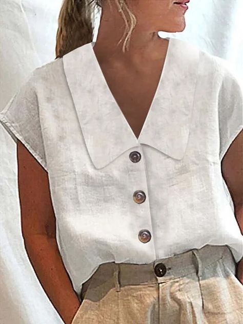 Tunic Fashion, White Blouses, Blouse Summer, Linen Fashion, Retro Tops, Women Blouse, Mode Inspiration, Linen Women, Linen Clothes